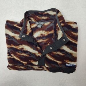 Eddie Bauer Sweatshirt Mens XL Brown Pullover Mock Fleece Pockets Snap Hiking